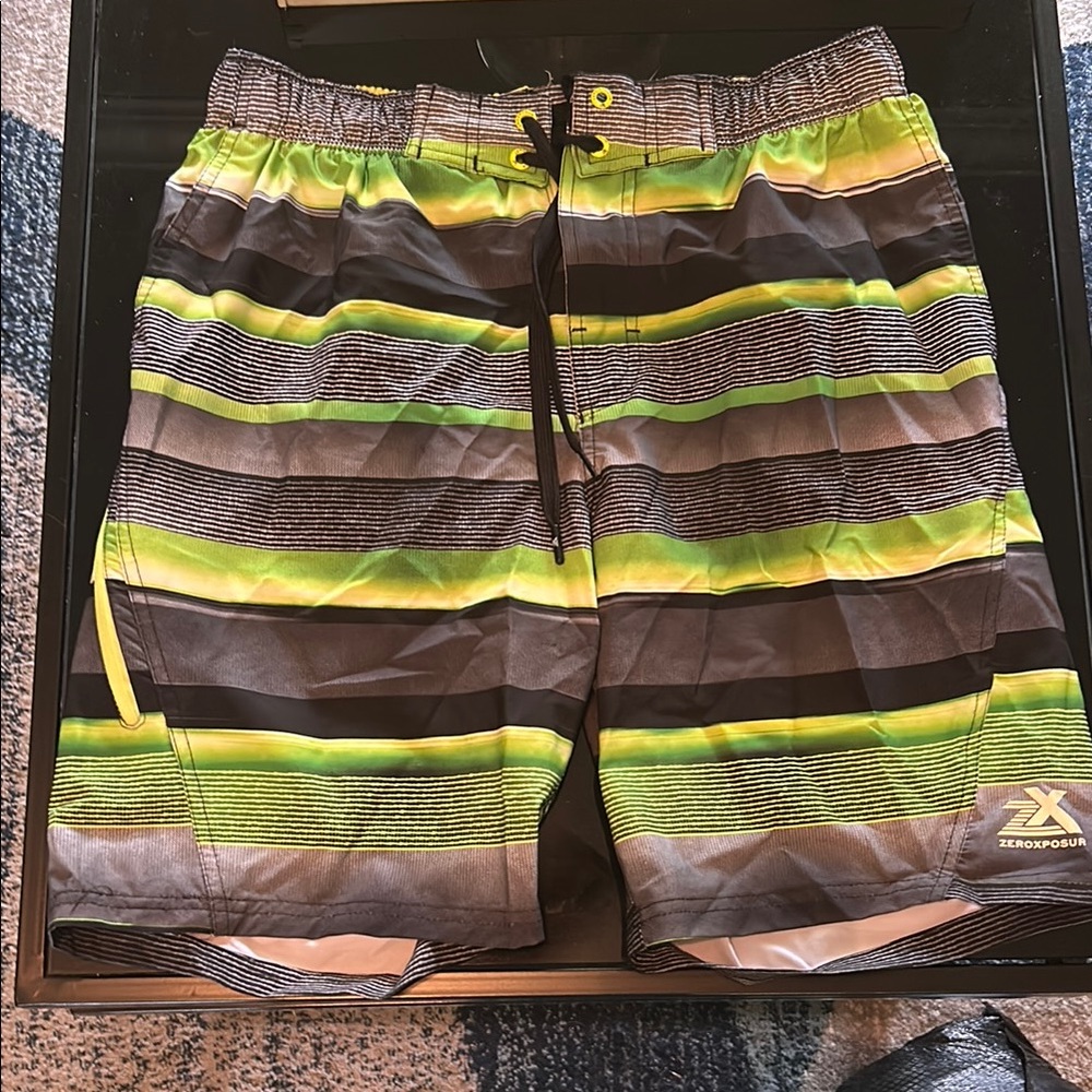 ZeroXposur Men's Striped Green and Gray Board Shorts